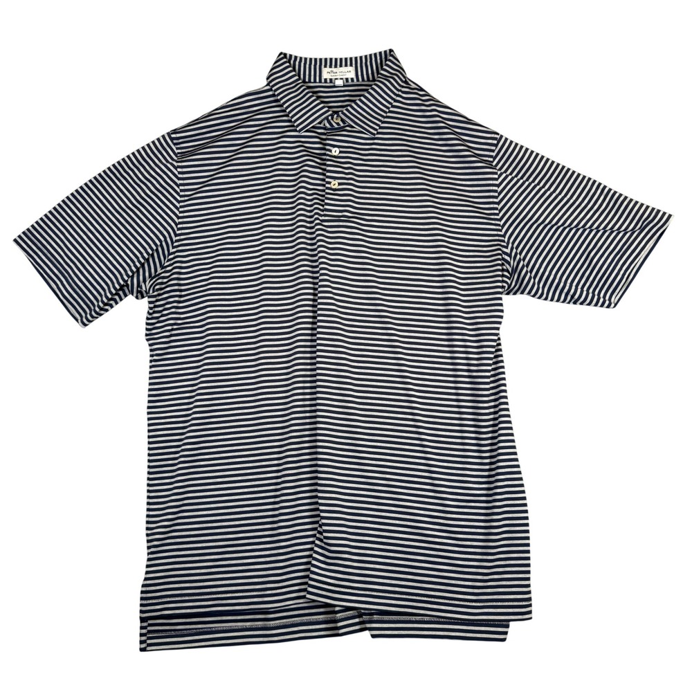 Peter Millar Summer Comfort Polo Shirt Mens XXL Navy Blue Grey Striped Golf Top